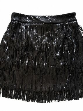 Black Sequin Fringe Mini Skirt - Women